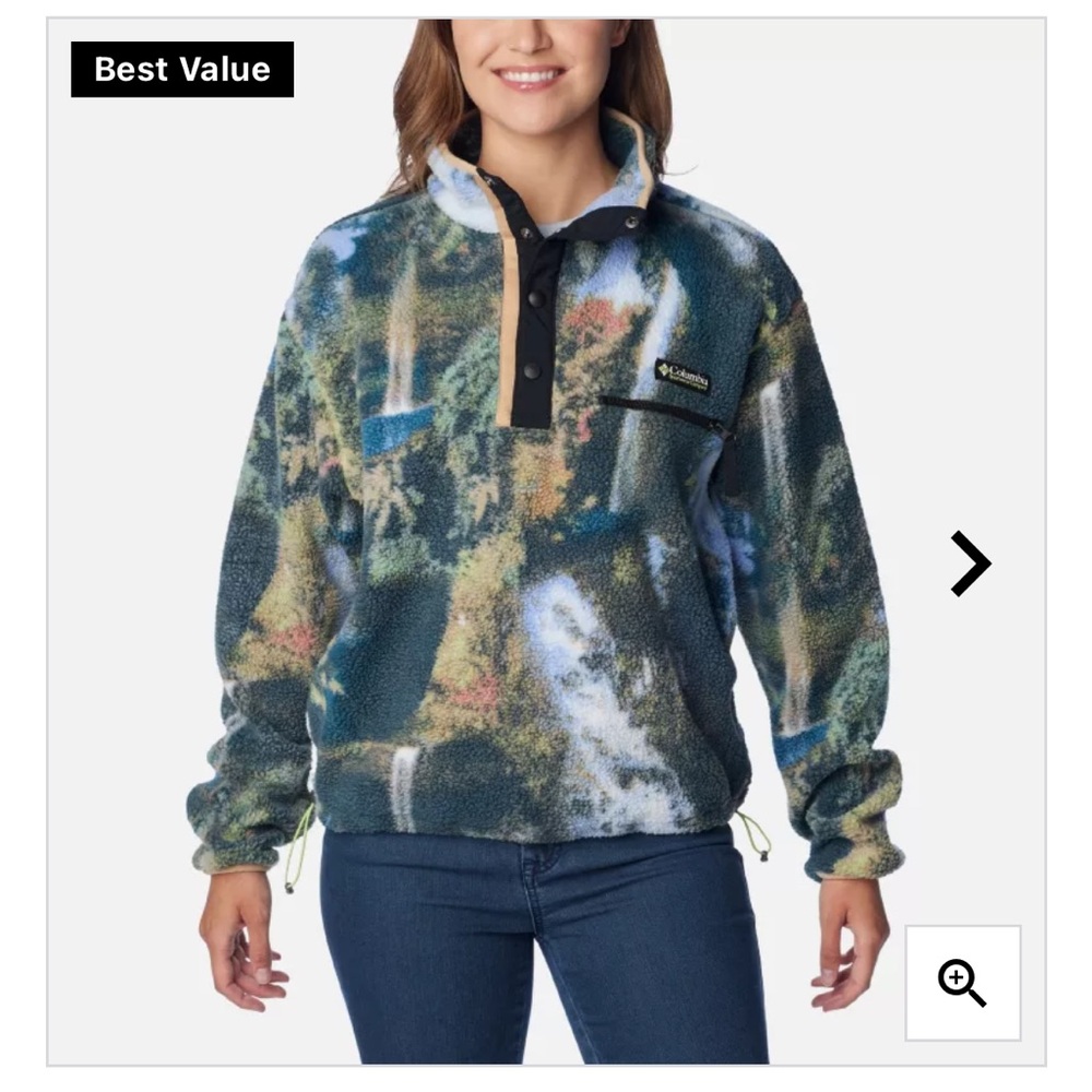 DISO Columbia W Helvetia Half Snap Fleece in Napa Green Chasing Falls